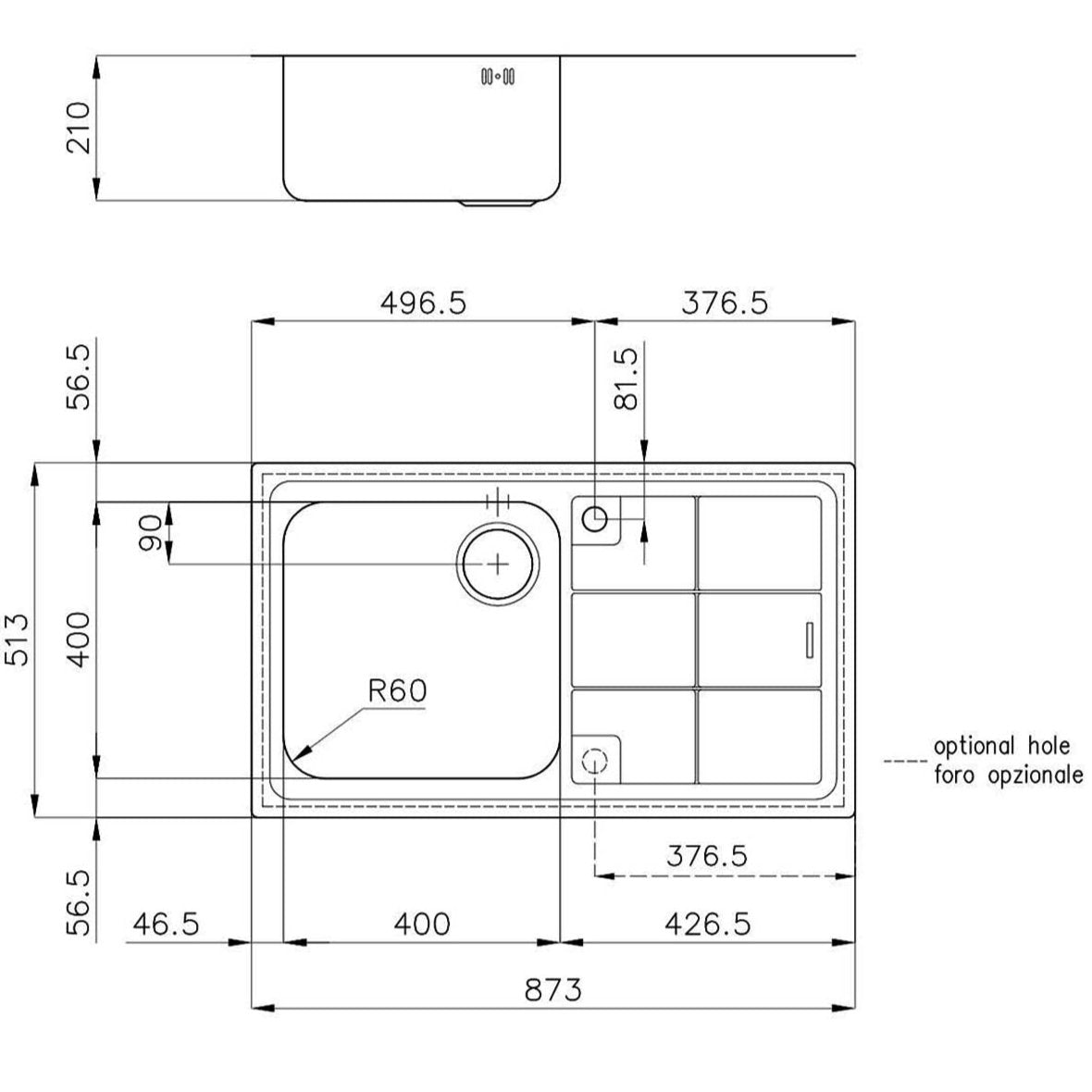 Foster S3000 Kitchen Sink with Draining Board Brushed Stainless Steel Dimensions