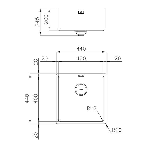 Foster Skin Kitchen Sink 440 Dimensions