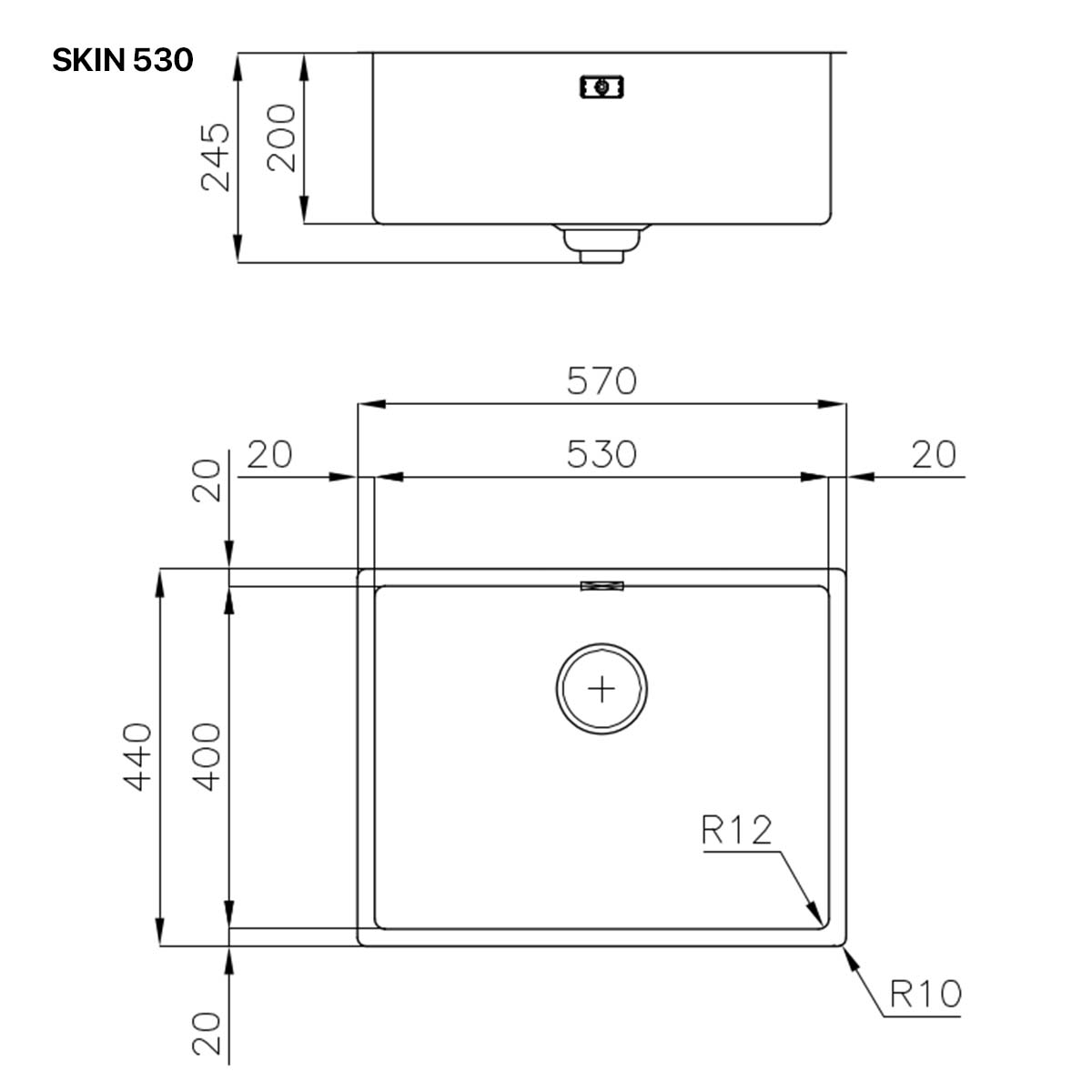 Foster Skin Kitchen Sink 570 Dimensions