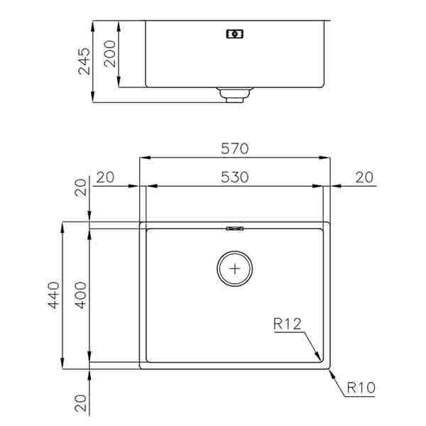 Foster Skin Kitchen Sink 570 Dimensions