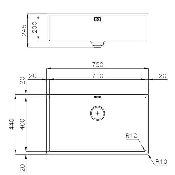 Foster Skin Kitchen Sink 750 Dimensions