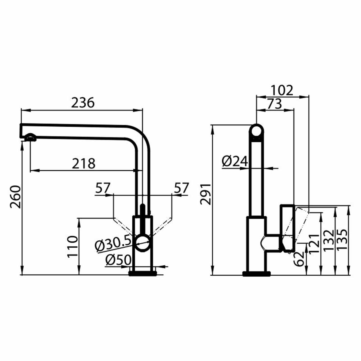 Foster omega single lever kitchen tap dimensions