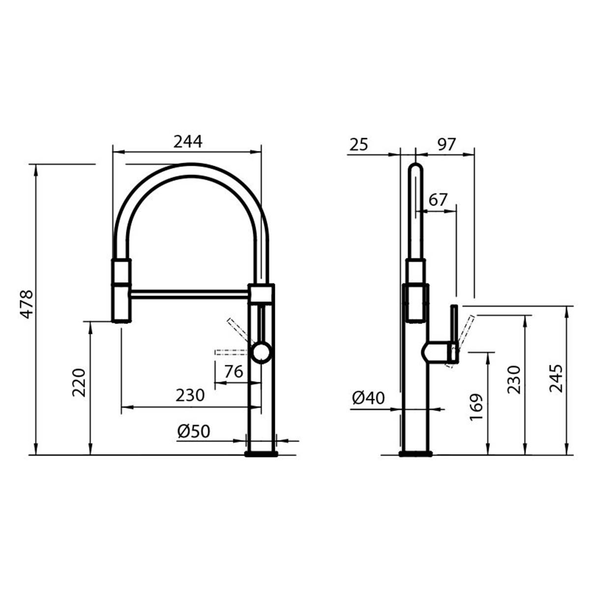 Foster skin single lever kitchen tap dimensions