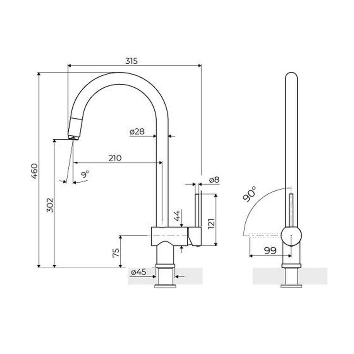 Foster volta aesthetica single lever kitchen tap dimensions