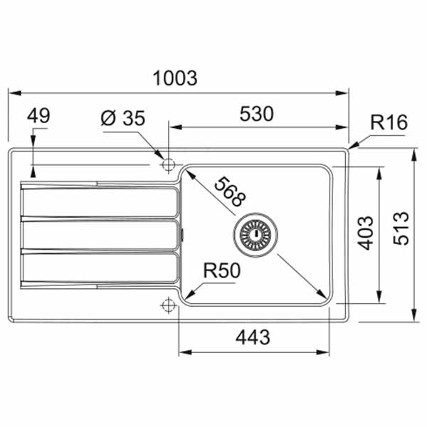 Franke Arcana AHK 611 single bowl top mounted kitchen sink with drainboard ceramic 1000x500mm gloss white dimensions