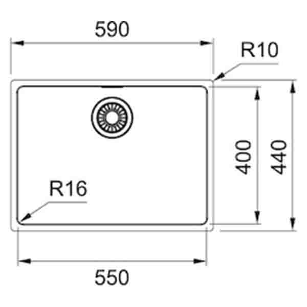 Franke Box Single Bowl Top Mounted Kitchen Sink 590x440mm Dimensions