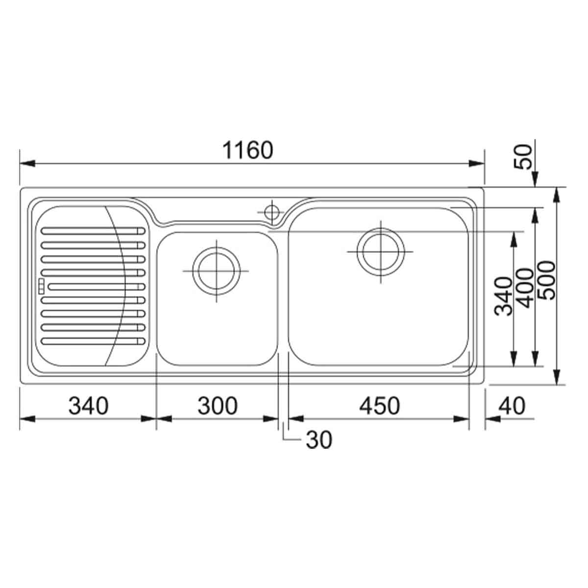 Franke Galassia 1.5 bowl top mounted kitchen sink drainboard 1000x500mm dimensions