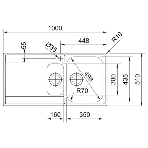 Franke Maris 1 5 bowl top mounted kitchen sink drainboard 1000x510mm dimensions