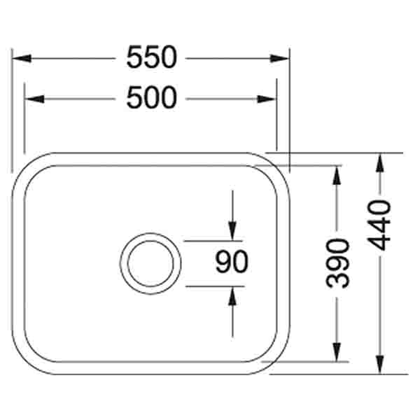 Franke Villeroy Boch VBK 110 21 Single Bowl-Ceramic Undermount Kitchen Sink 550x440mm Dimensions