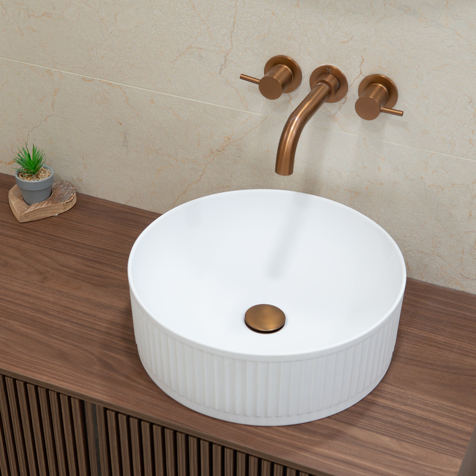 Granlusso™ Enzo Fluted Solid Surface Countertop Basin Round