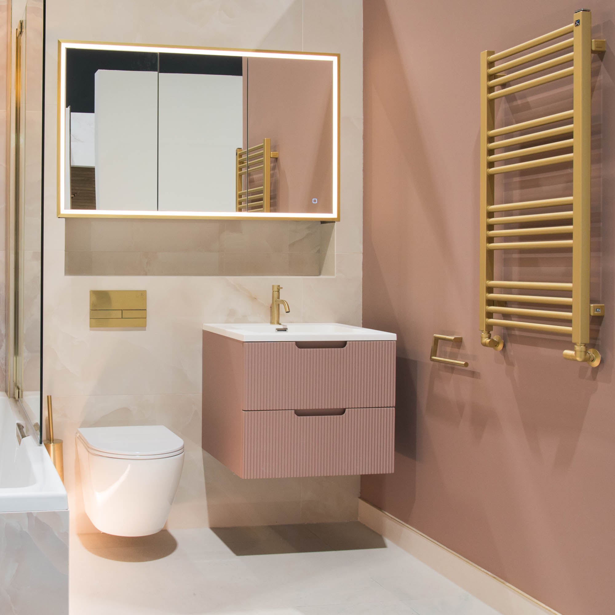 Granlusso™ Opus Pink Fluted Wall Mounted Vanity Unit With Solid Surface Washbasin