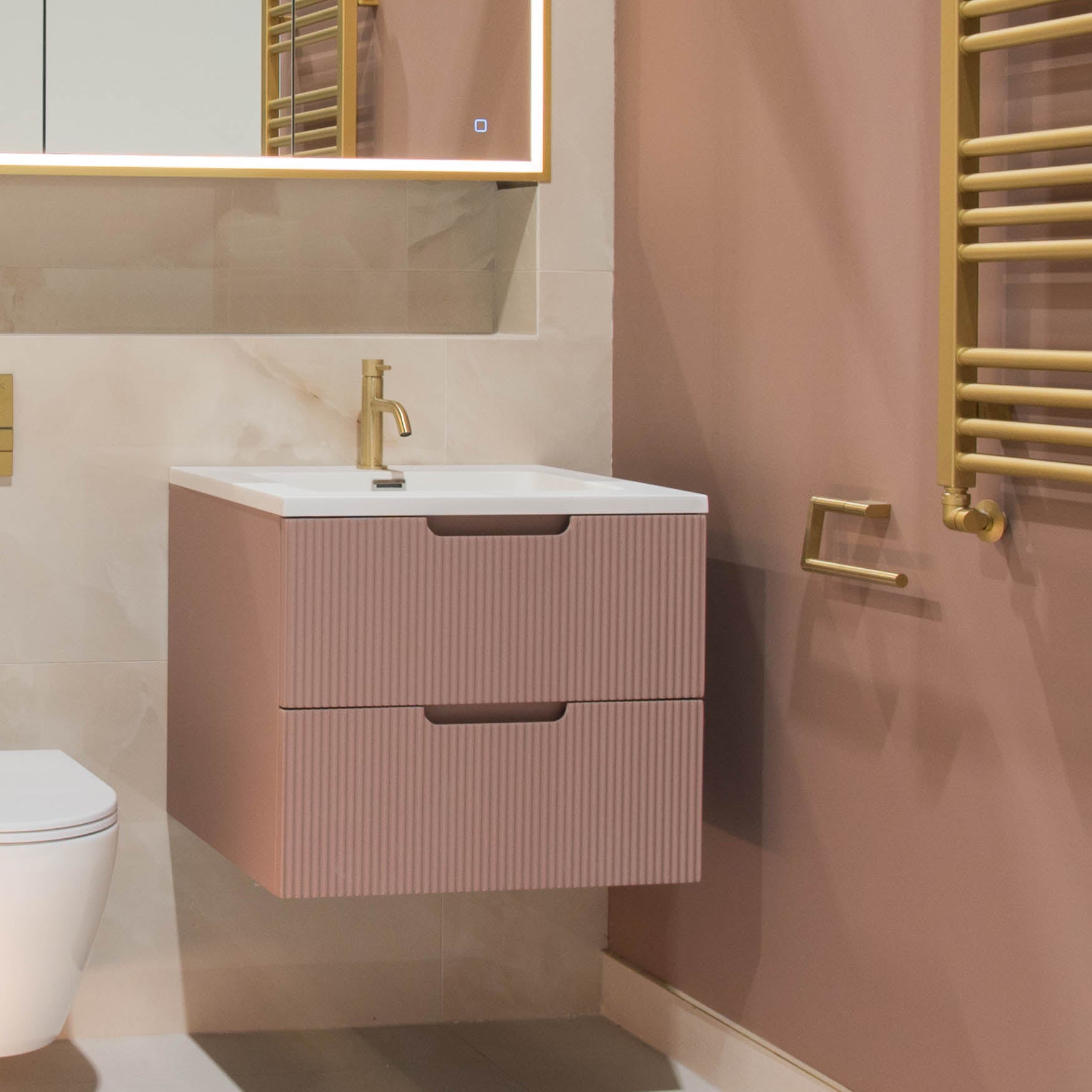 Granlusso™ Opus Pink Fluted Wall Mounted Vanity Unit With Solid Surface Washbasin