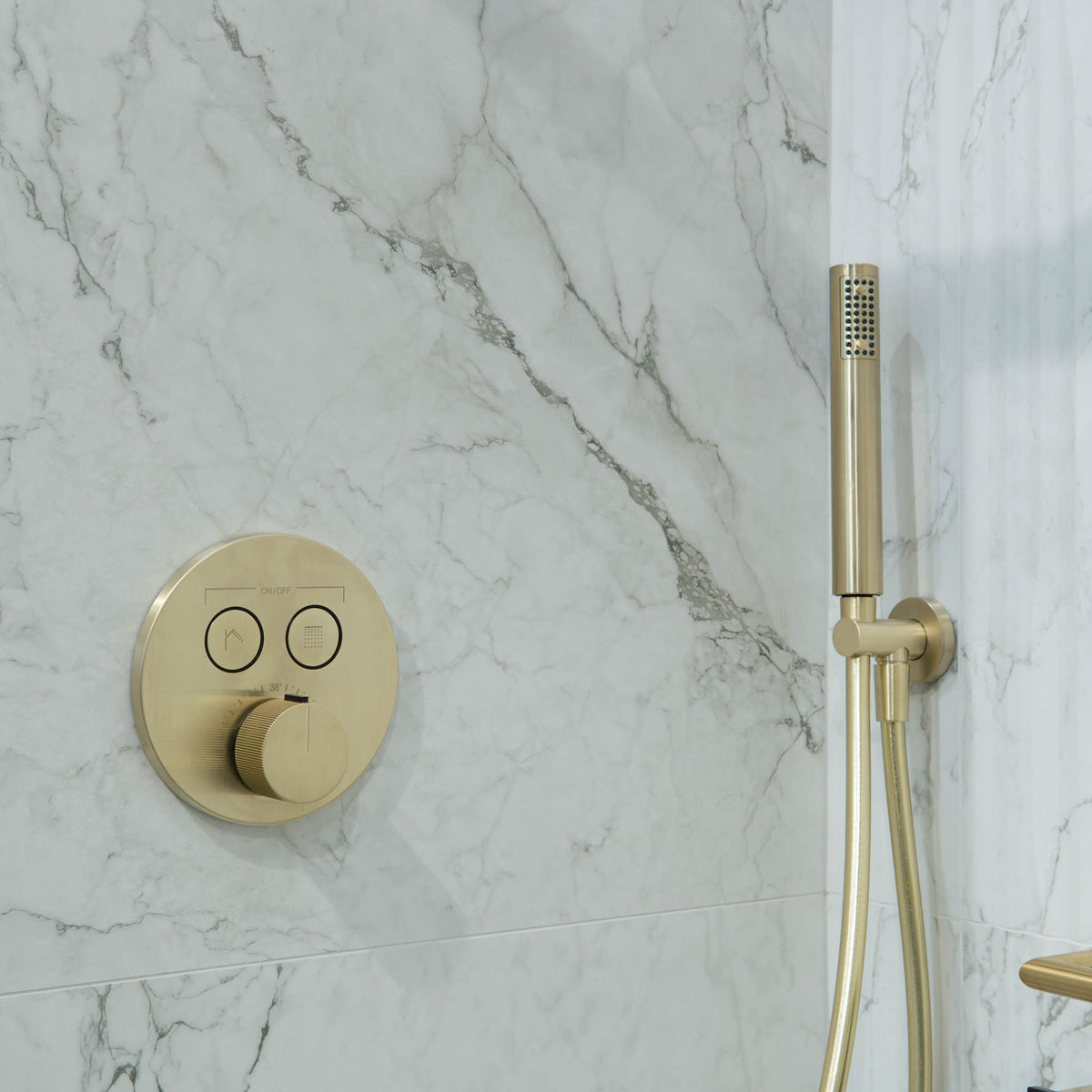 Speciale Dual Outlet Thermostatic Shower Valve with Pencil Handset - Brushed Brass