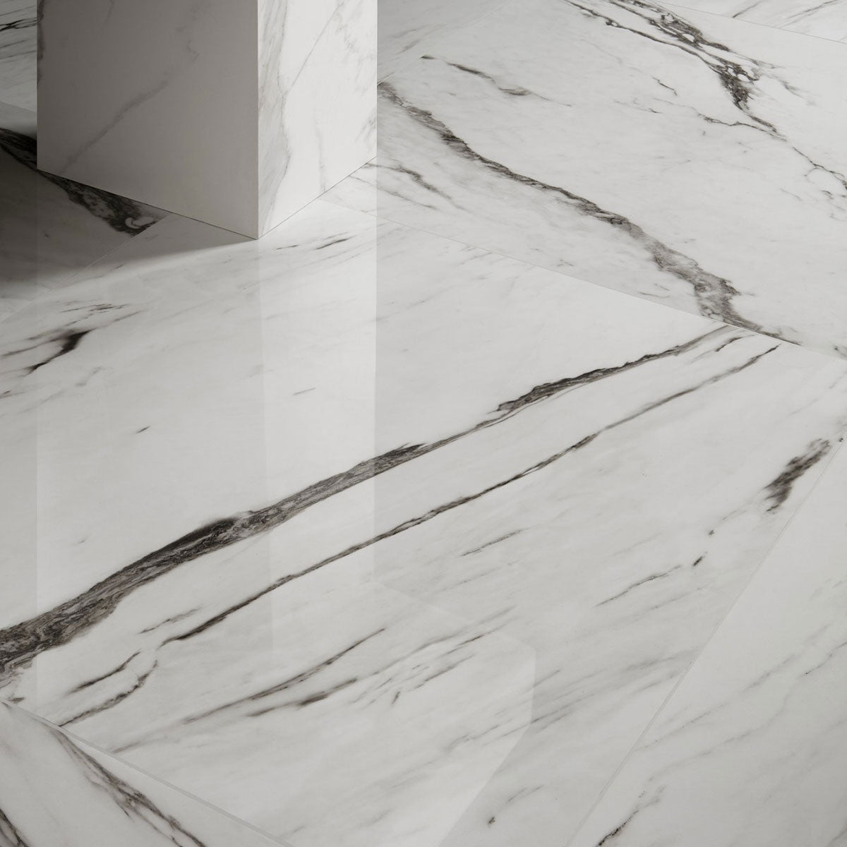 Statuario Plus White Marble Effect Tile Polished 75x151cm