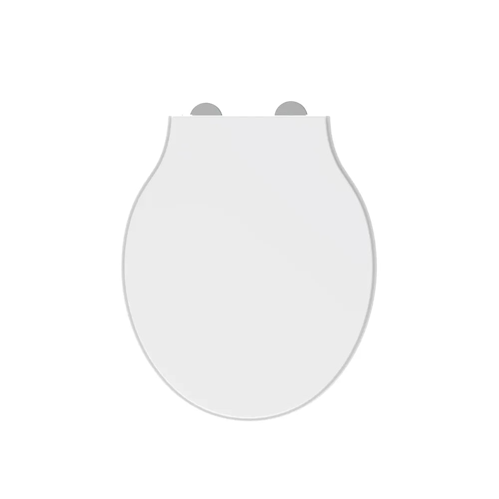 Plan view of the white secure fix seat from the Marston closed-coupled, fully enclosed toilet, supplied by Deluxe Bathrooms.