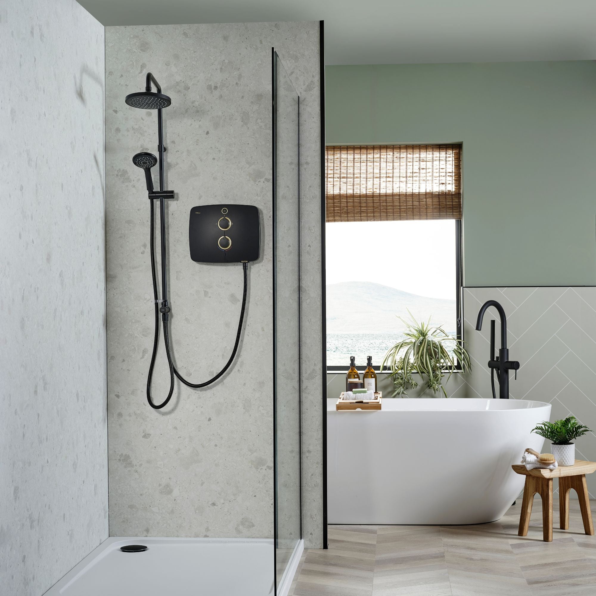 Triton T90ER Black 9kW Dual Pumped Electric Shower with Rainfall Overhead and Handset