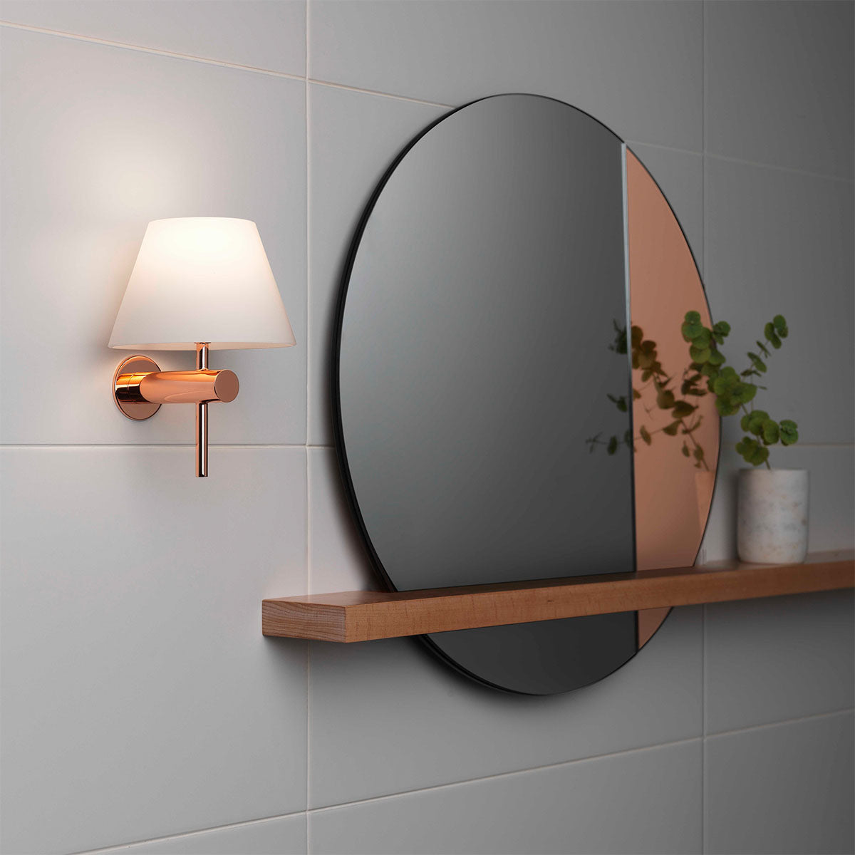 Venice Bathroom Light With White Shade Polished Copper Lifestyle