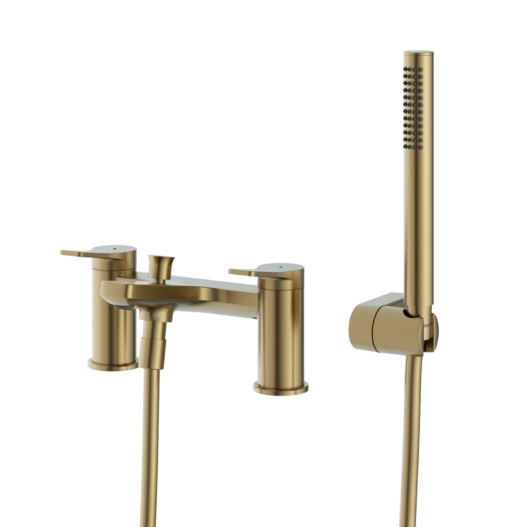 Agora Deck Mounted Bath Shower Mixer with Handset in brushed brass -Deluxe bathrooms, ireland