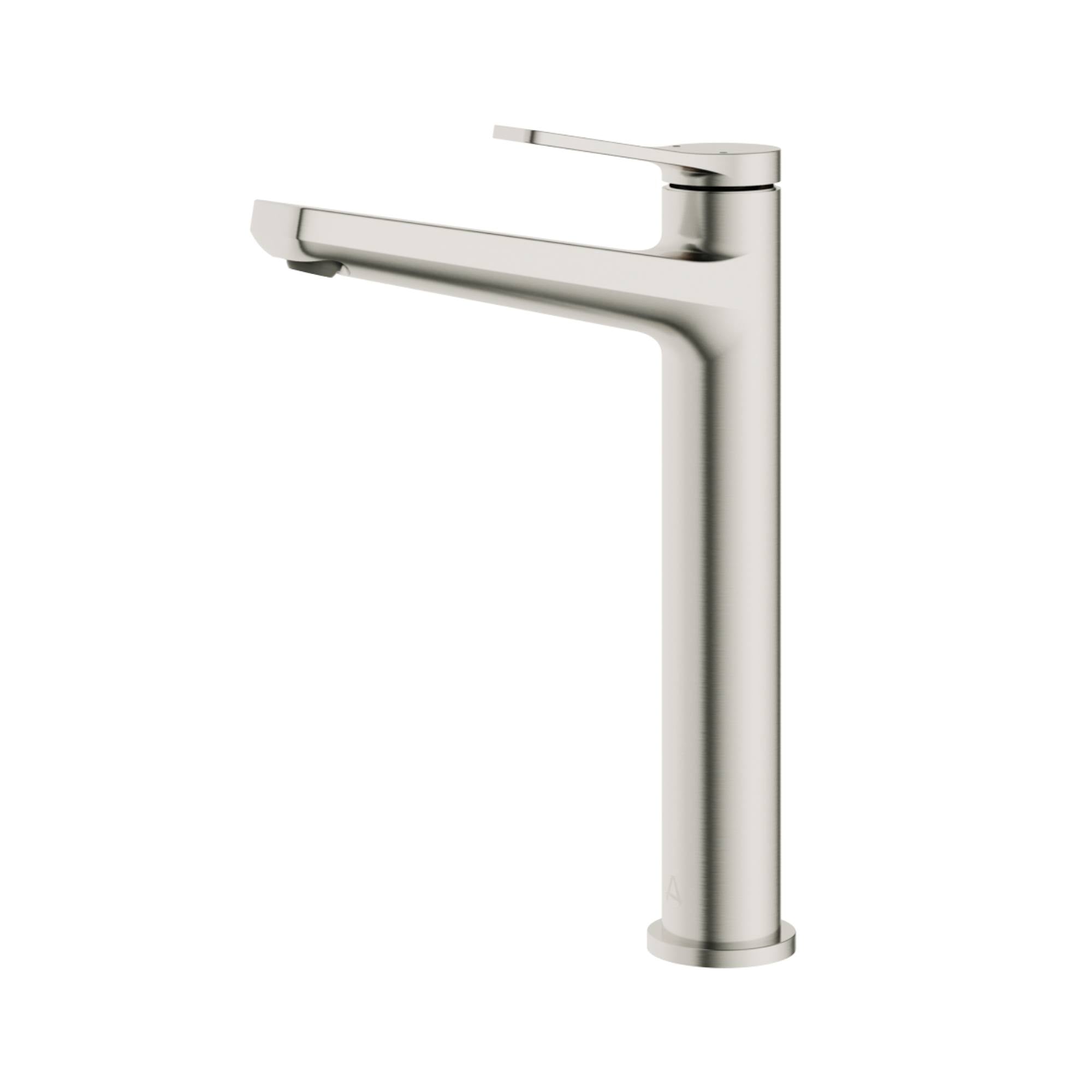 Agora Tall Basin Mixer Tap with Click-Clack Waste  in brushed nickel colour - Deluxe bathrooms - Ireland