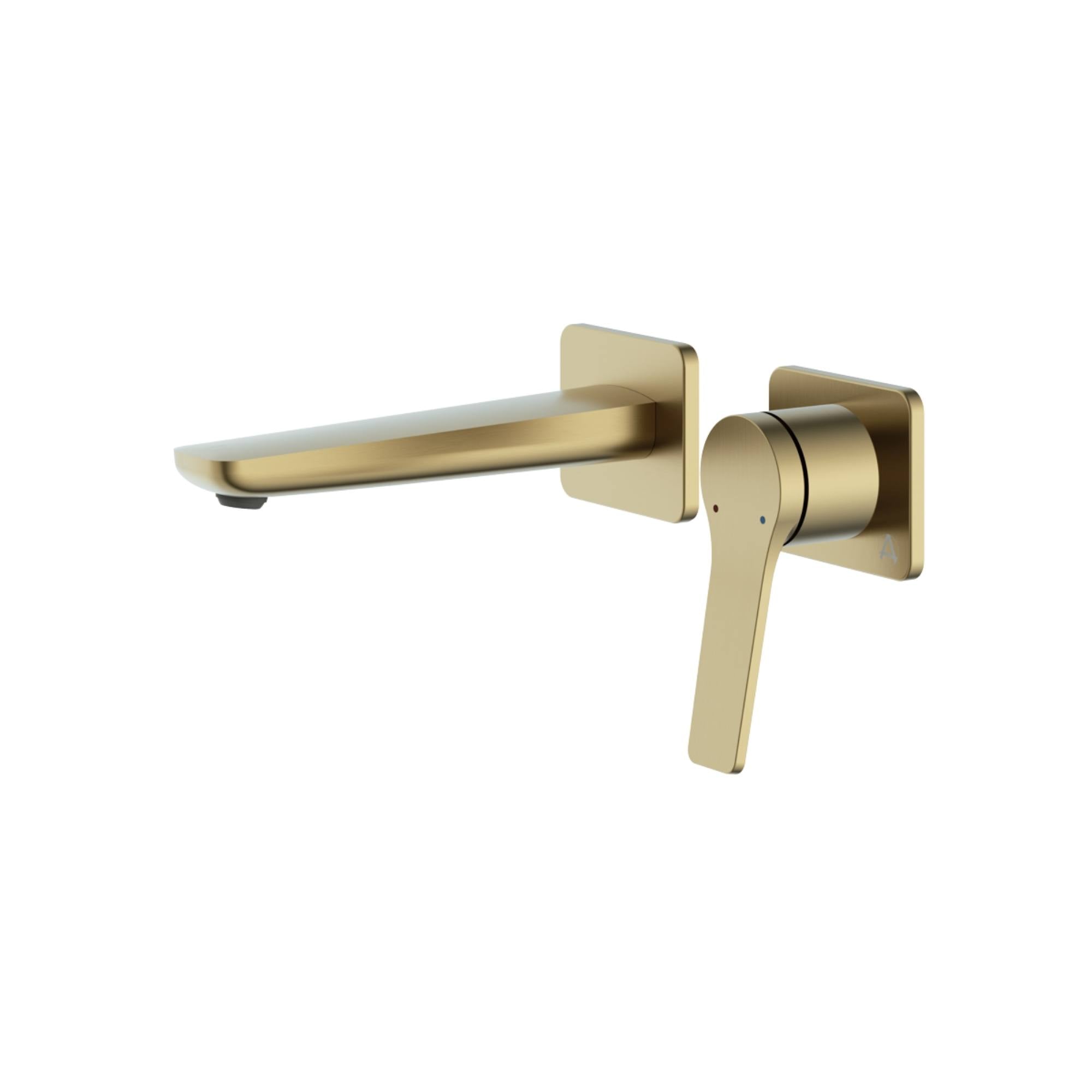 Agora 2 Hole Wall Mounted Basin Mixer Tap with Click-Clack Waste in brushed brass - Deluxe bathrooms Ireland