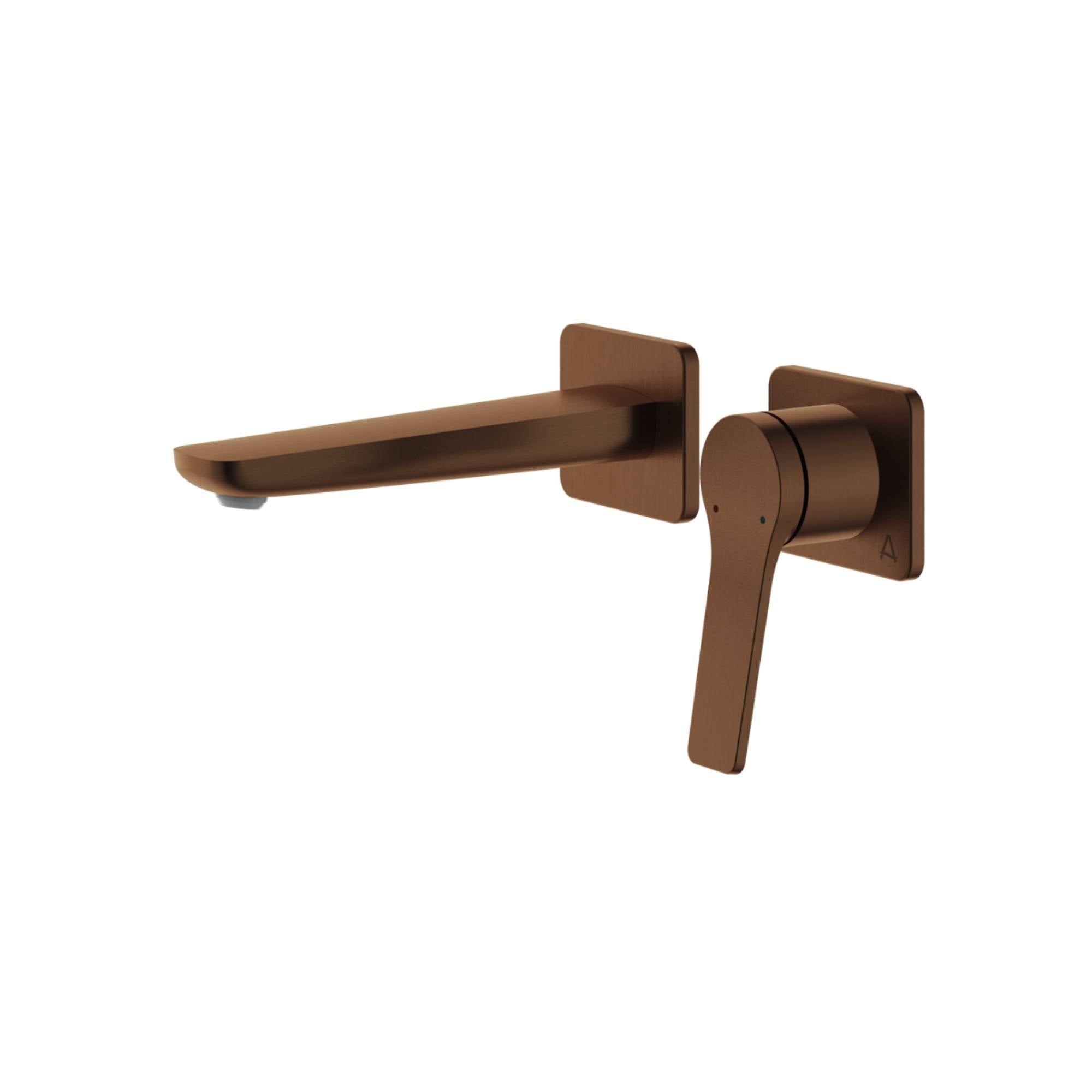 Agora 2 Hole Wall Mounted Basin Mixer Tap with Click-Clack Waste in brushed bronze - Deluxe Bathrooms Ireland