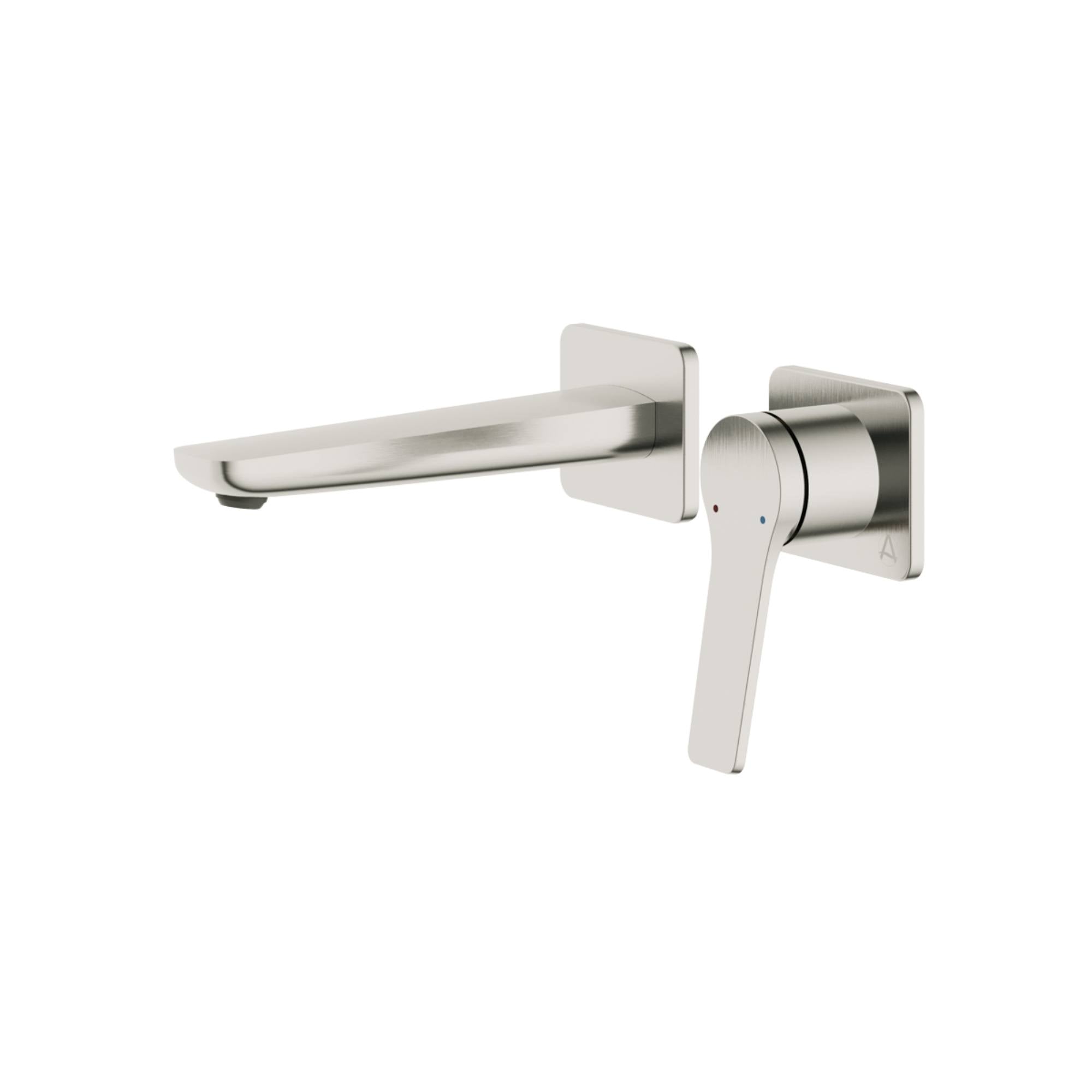 Agora 2 Hole Wall Mounted Basin Mixer Tap with Click-Clack Waste in Brushed Nickel - Deluxe Bathrooms, Ireland