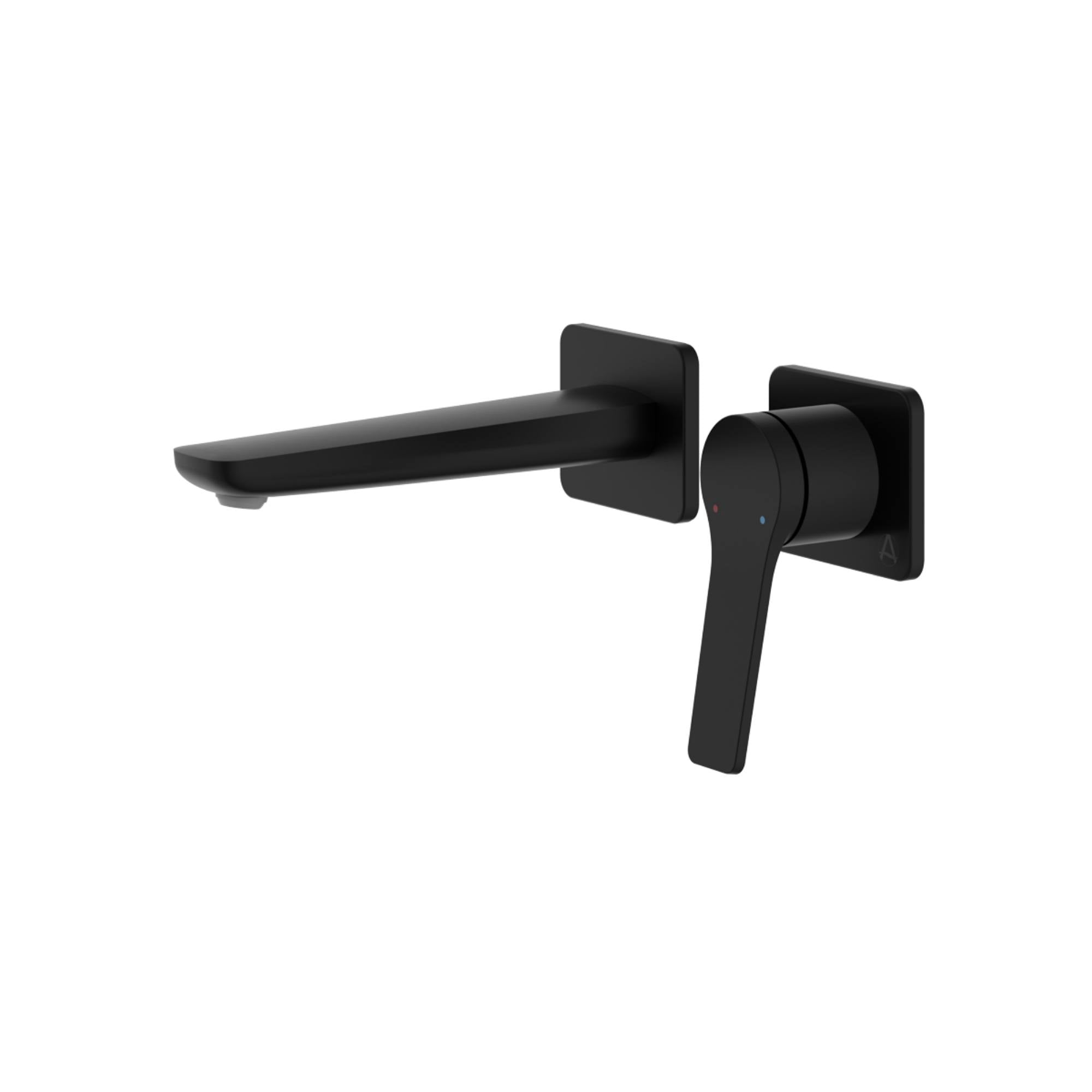 Agora 2 Hole Wall Mounted Basin Mixer Tap with Click-Clack Waste in Matt Black- Deluxe Bathrooms Ireland