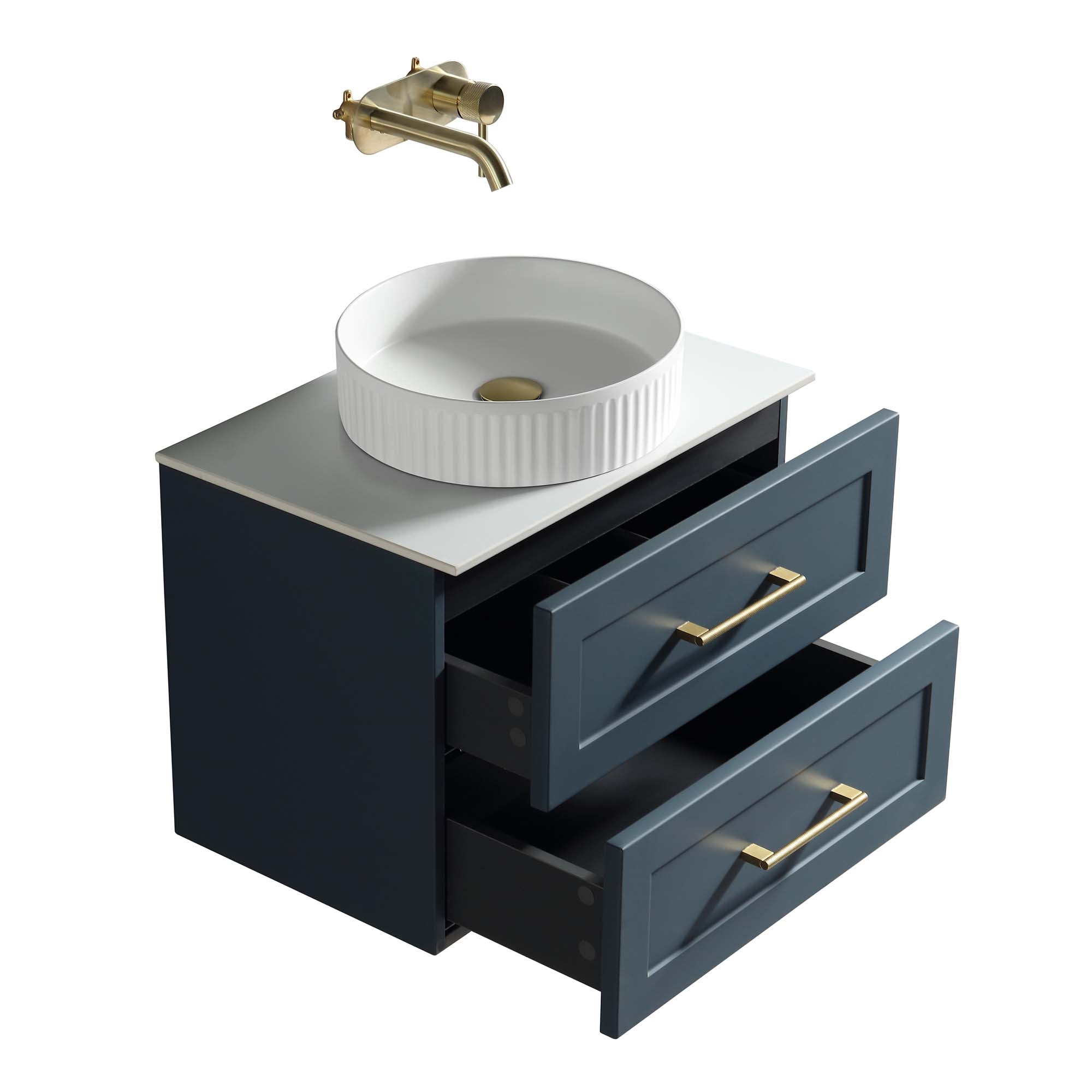 alton 600 wall mounted 2 drawer vanity unit with sintered stone worktop midnight shadow