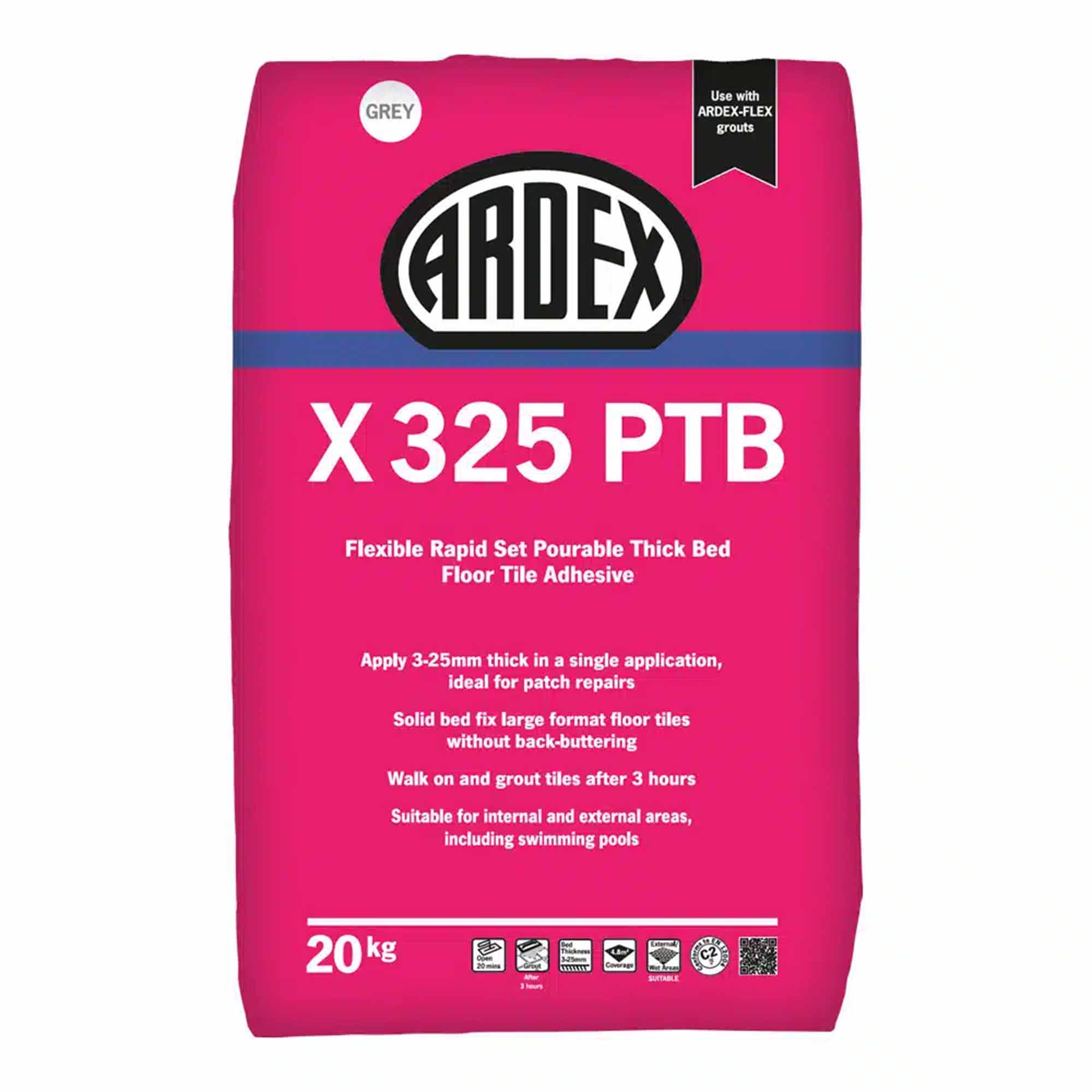 ardex x 325 ptb thick tile adhesive 20kg grey