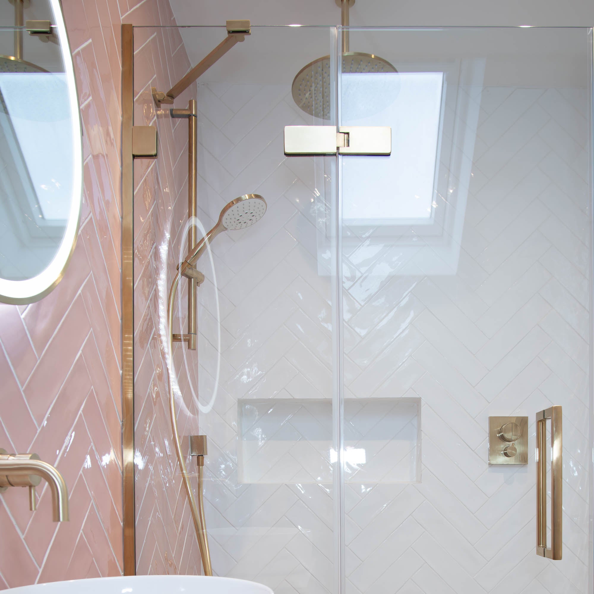 Aureo Ten Hinge And Inline Shower Door In Recess - Brushed Brass