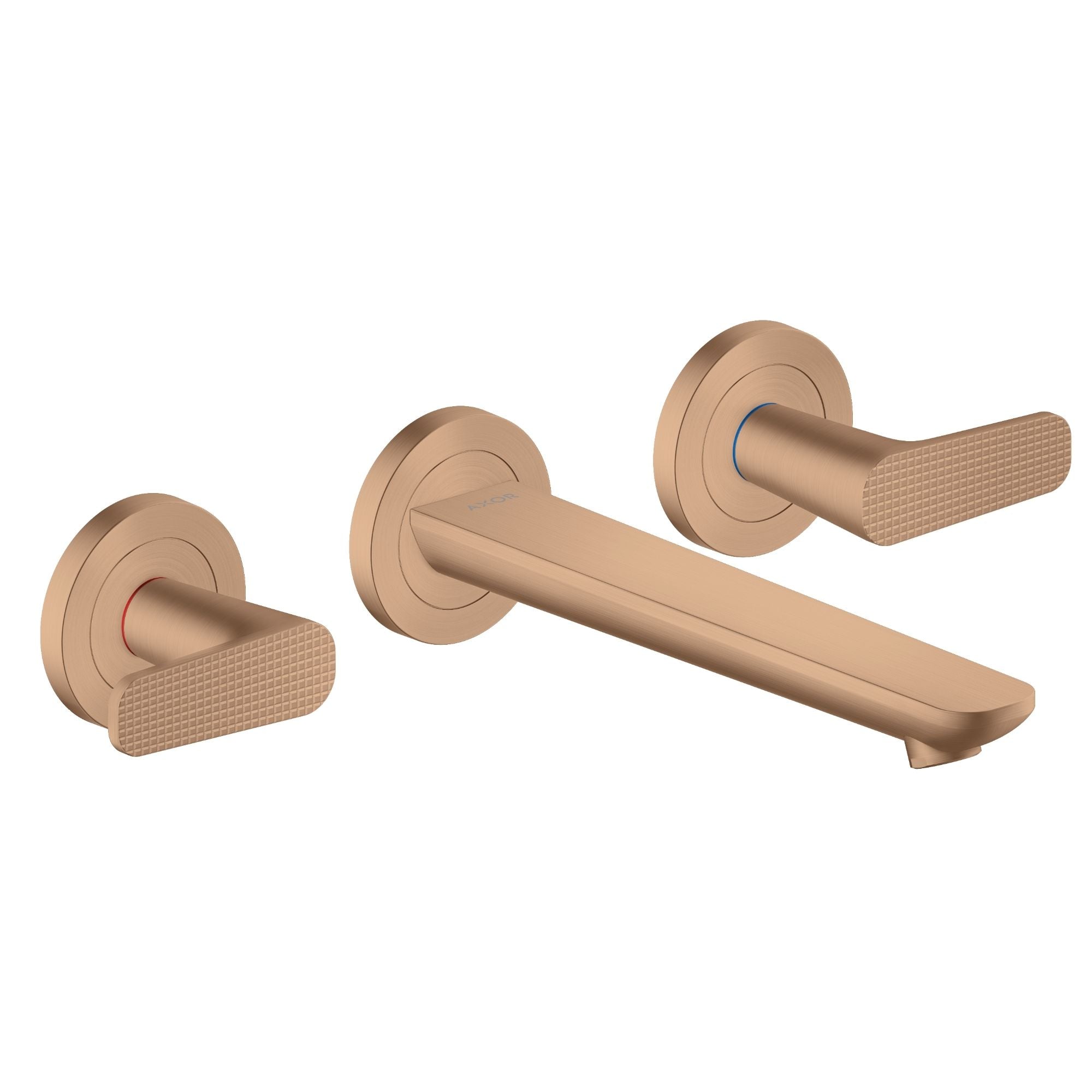 Axor Citterio C 3 Hole Wall Mounted Basin Mixer Tap With Waste Cubic Cut Brushed Red Gold