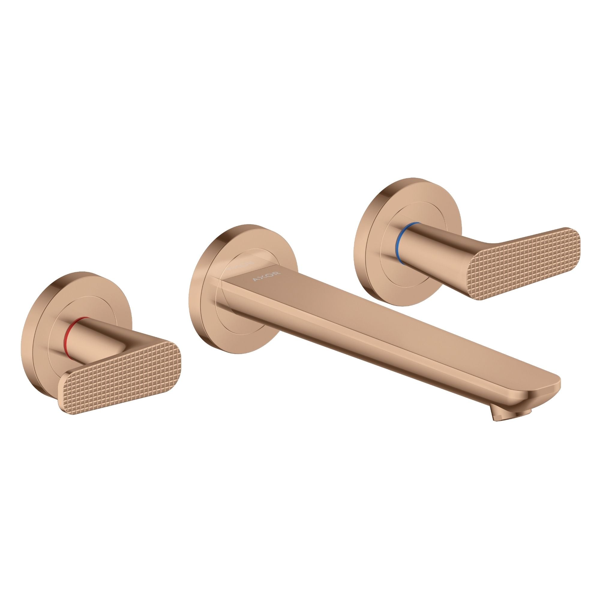 Axor Citterio C 3 Hole Wall Mounted Basin Mixer Tap With Waste Cubic Cut Polished Red Gold