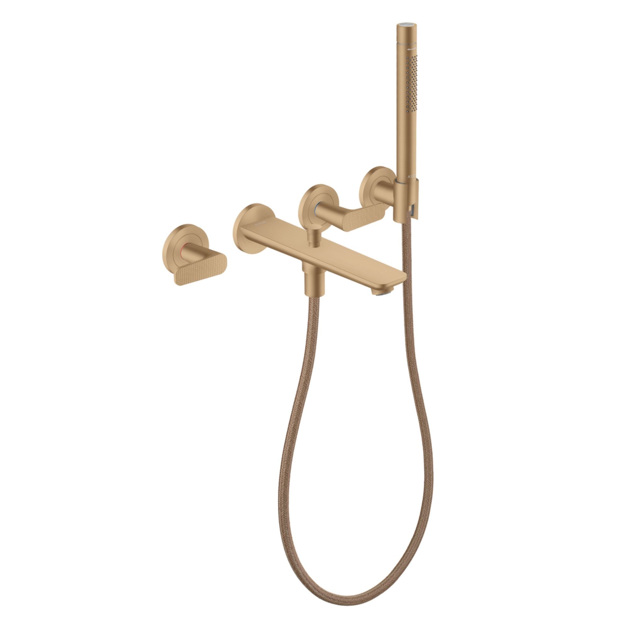 Axor Citterio C Wall Mounted 3 Hole Bath Shower Mixer With Handset Cubic Cut Brushed Bronze