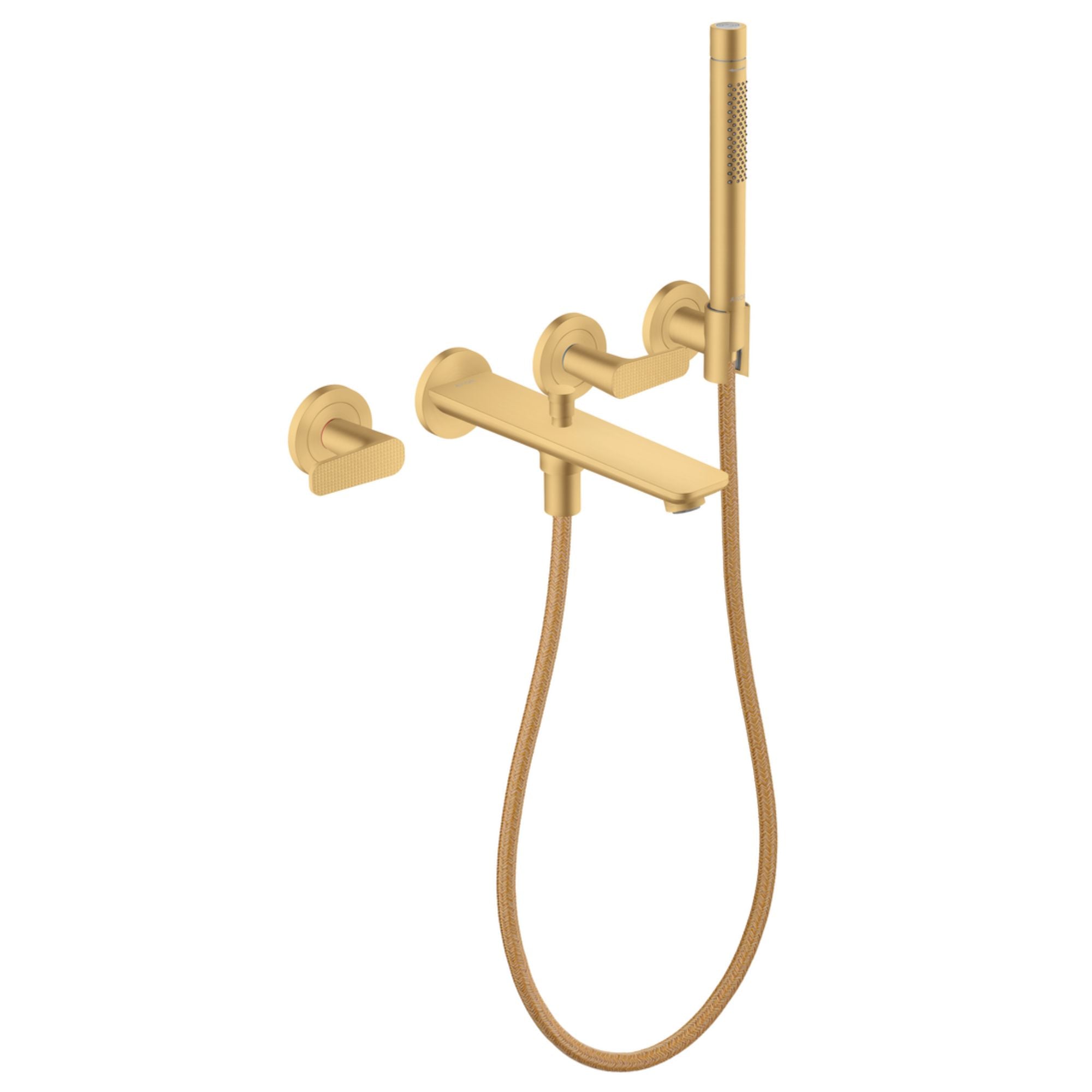 Axor Citterio C Wall Mounted 3 Hole Bath Shower Mixer With Handset Cubic Cut Brushed Gold Optic