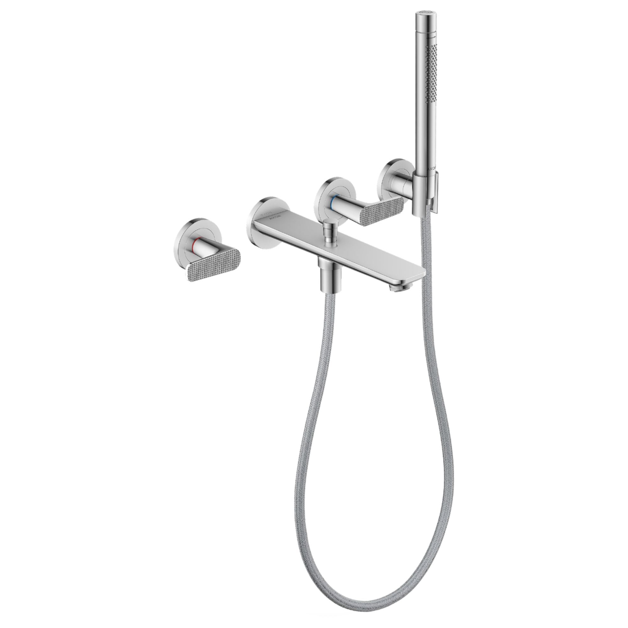 Axor Citterio C Wall Mounted 3 Hole Bath Shower Mixer With Handset Cubic Cut Chrome