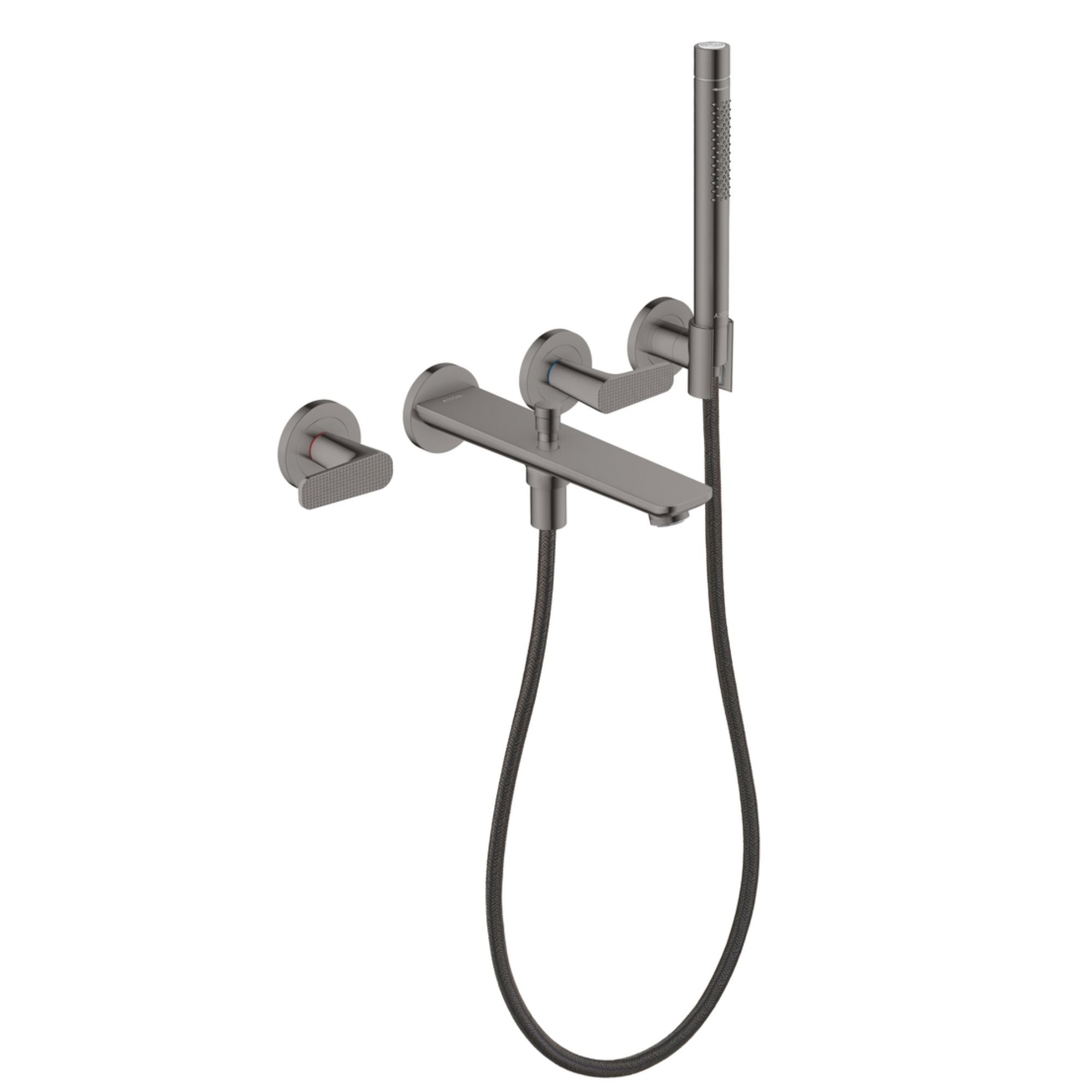 Axor Citterio C Wall Mounted 3 Hole Bath Shower Mixer With Handset Cubic Cut Polished Black Chrome