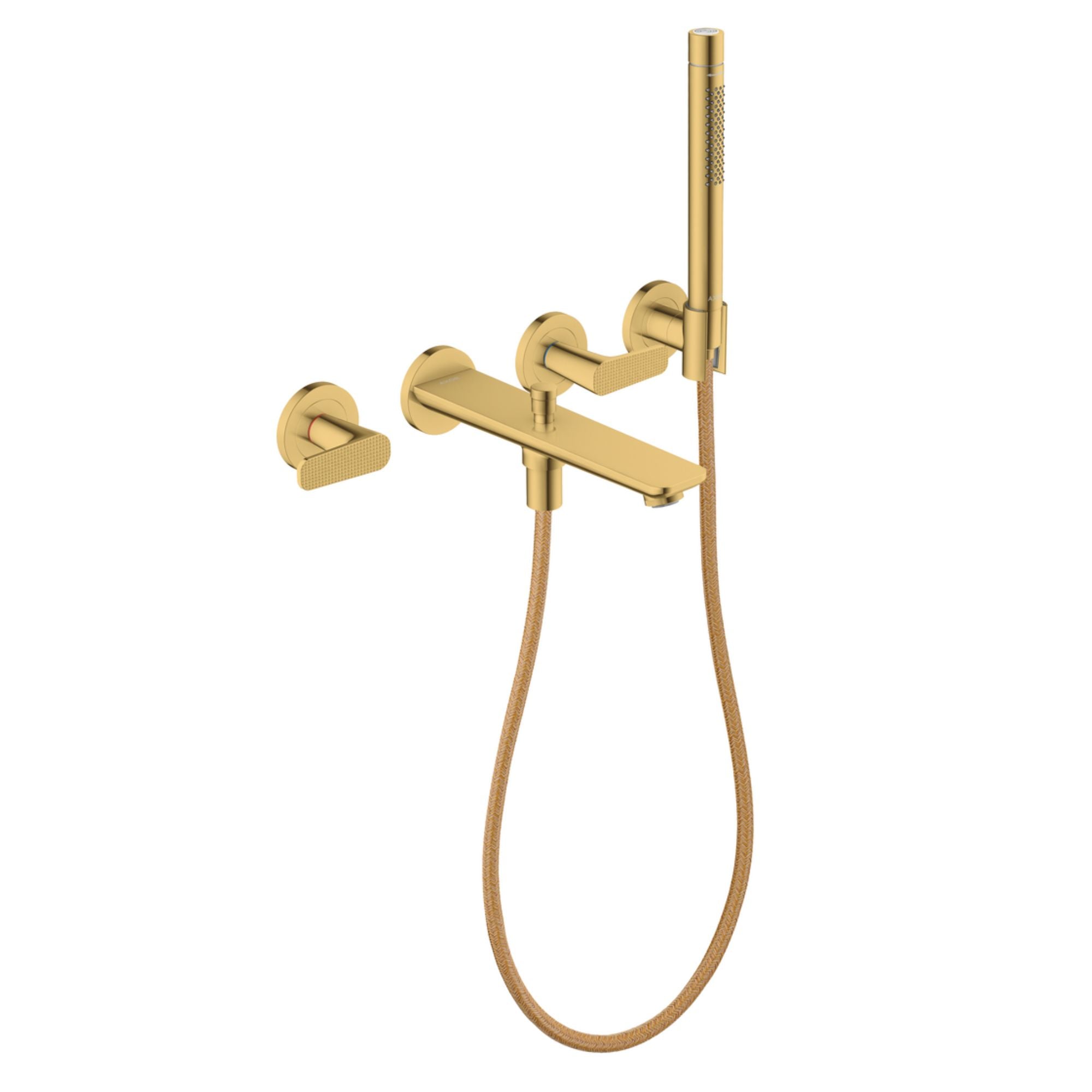 Axor Citterio C Wall Mounted 3 Hole Bath Shower Mixer With Handset Cubic Cut Polished Gold Optic
