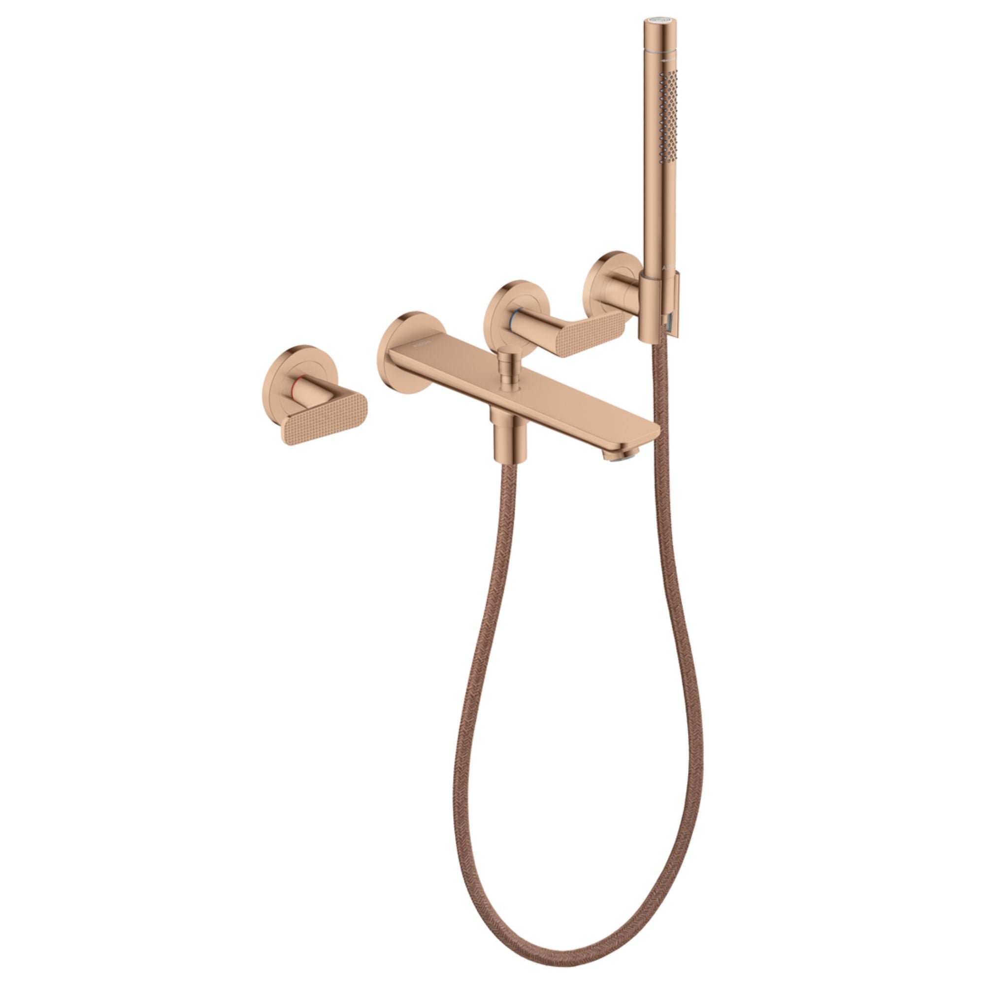 Axor Citterio C Wall Mounted 3 Hole Bath Shower Mixer With Handset Cubic Cut Polished Red Gold