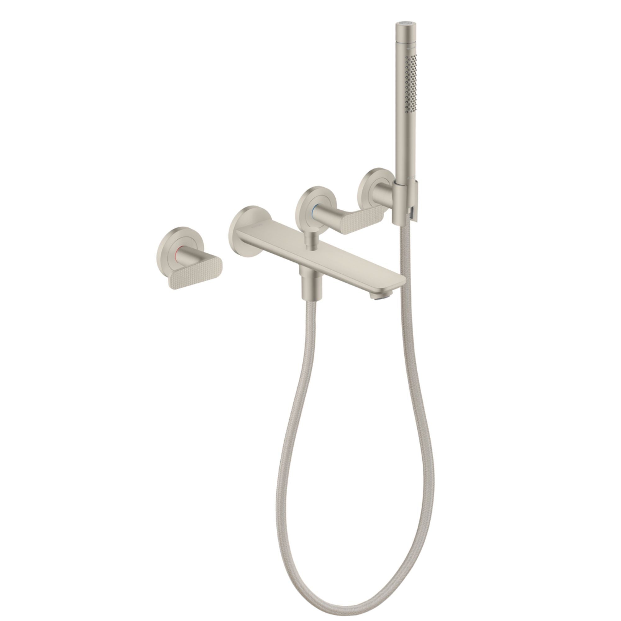 Axor Citterio C Wall Mounted 3 Hole Bath Shower Mixer With Handset Cubic Cut Stainless Steel Optic