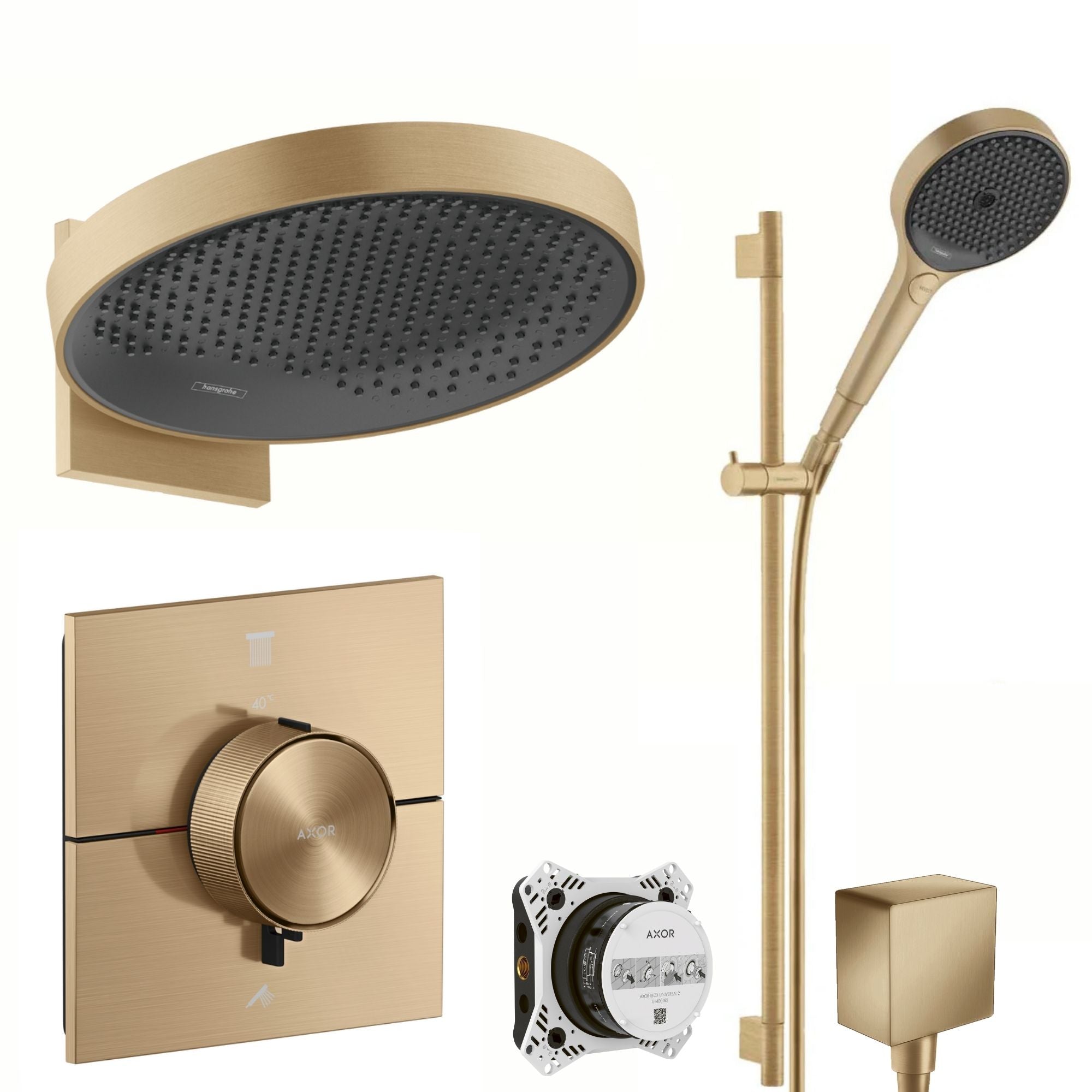 Axor Showerselect ID 2 Outlet Shower Valve with Rainfinity 360 Overhead & Slide Rail Kit - Brushed Bronze