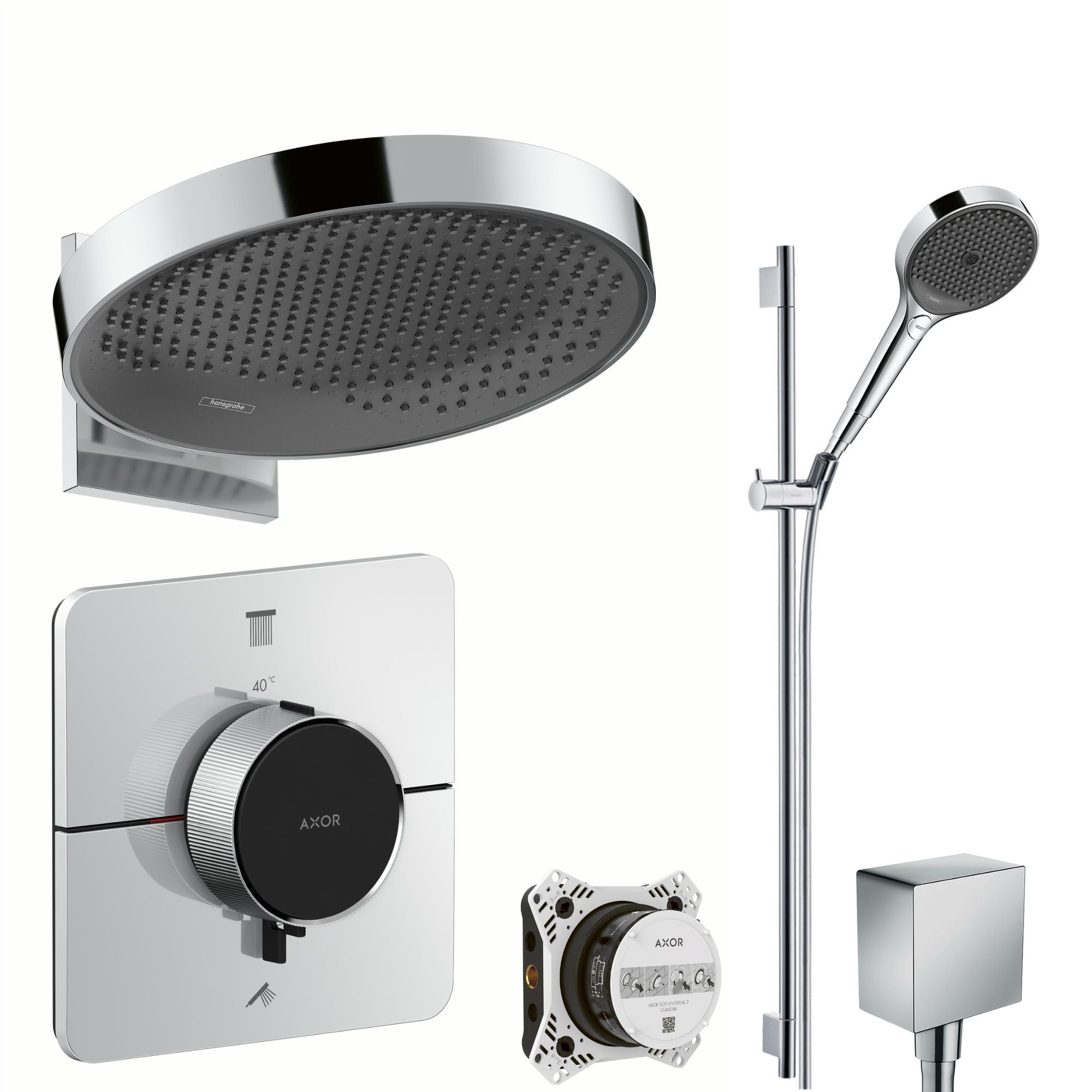 Axor Showerselect ID 2 Outlet Shower Valve with Rainfinity 360 Overhead & Slide Rail Kit - Chrome