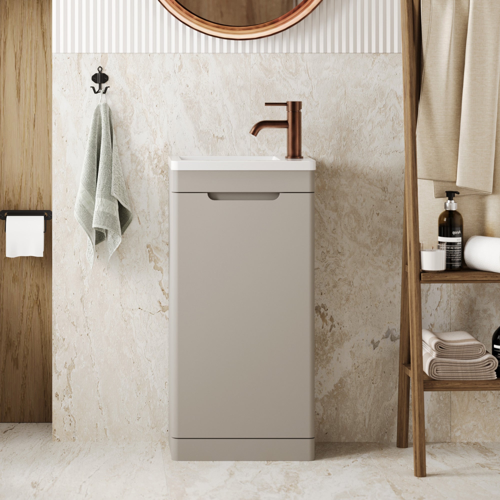 ayr 400mm floorstanding cloakroom vanity unit soft coffee
