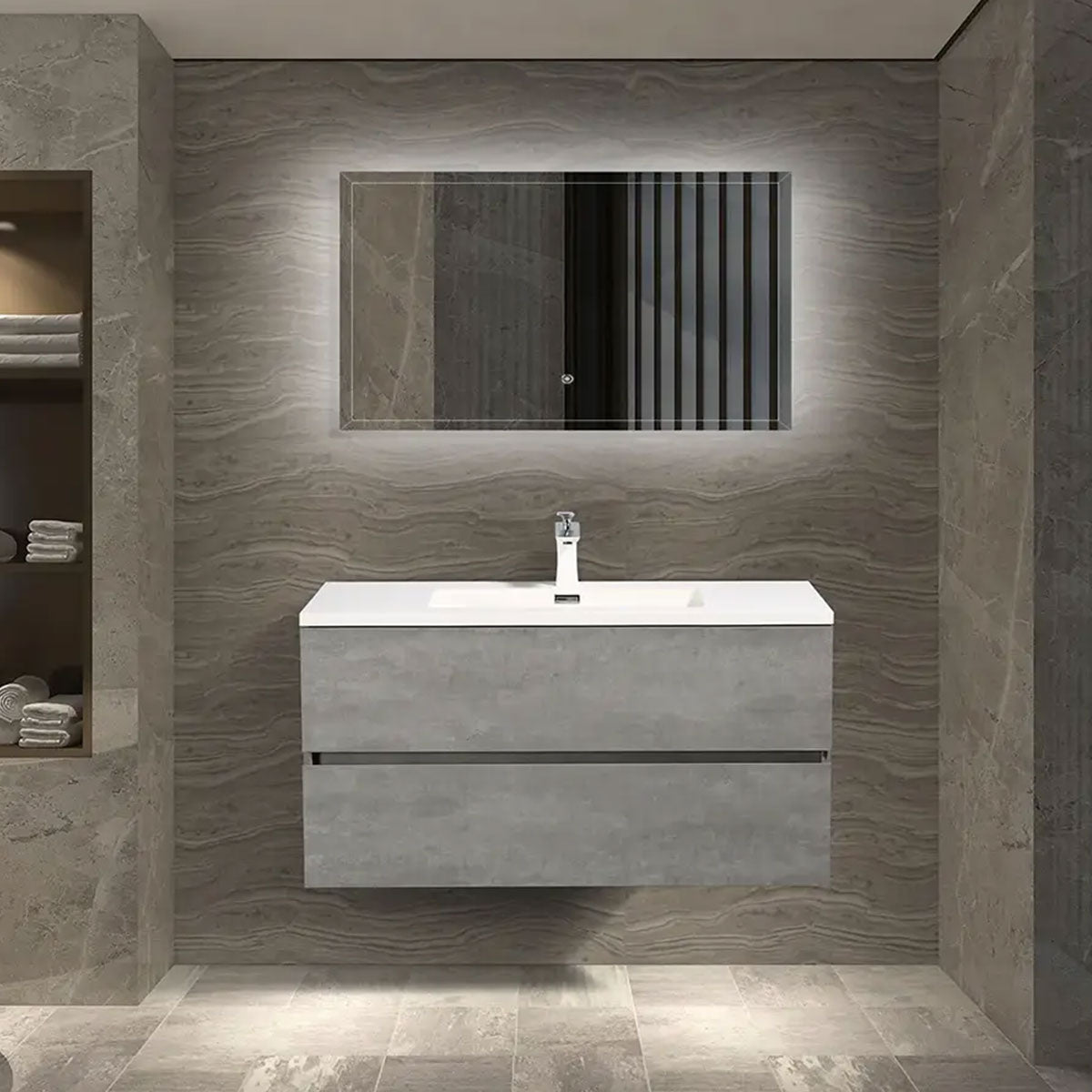 Granlusso™ Lucca Concrete Wall Mounted Vanity Unit With Gloss White Washbasin