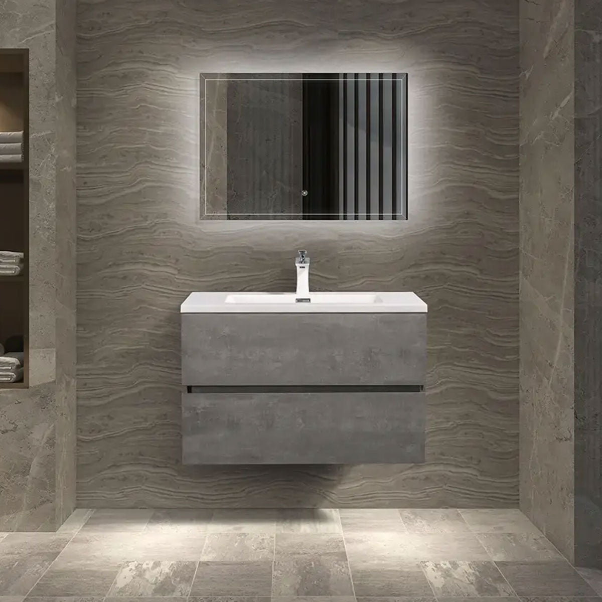 Granlusso™ Lucca Concrete Wall Mounted Vanity Unit With Gloss White Washbasin