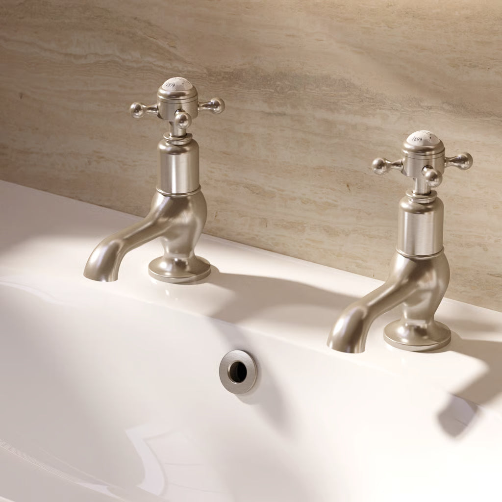 Belgravia crosshead cloakroom basin taps in brushed nickel