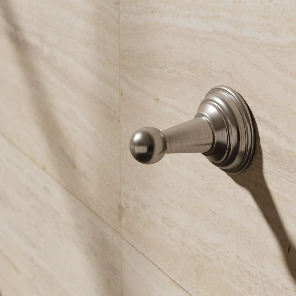 Belgravia single robe hook in brushed nickel