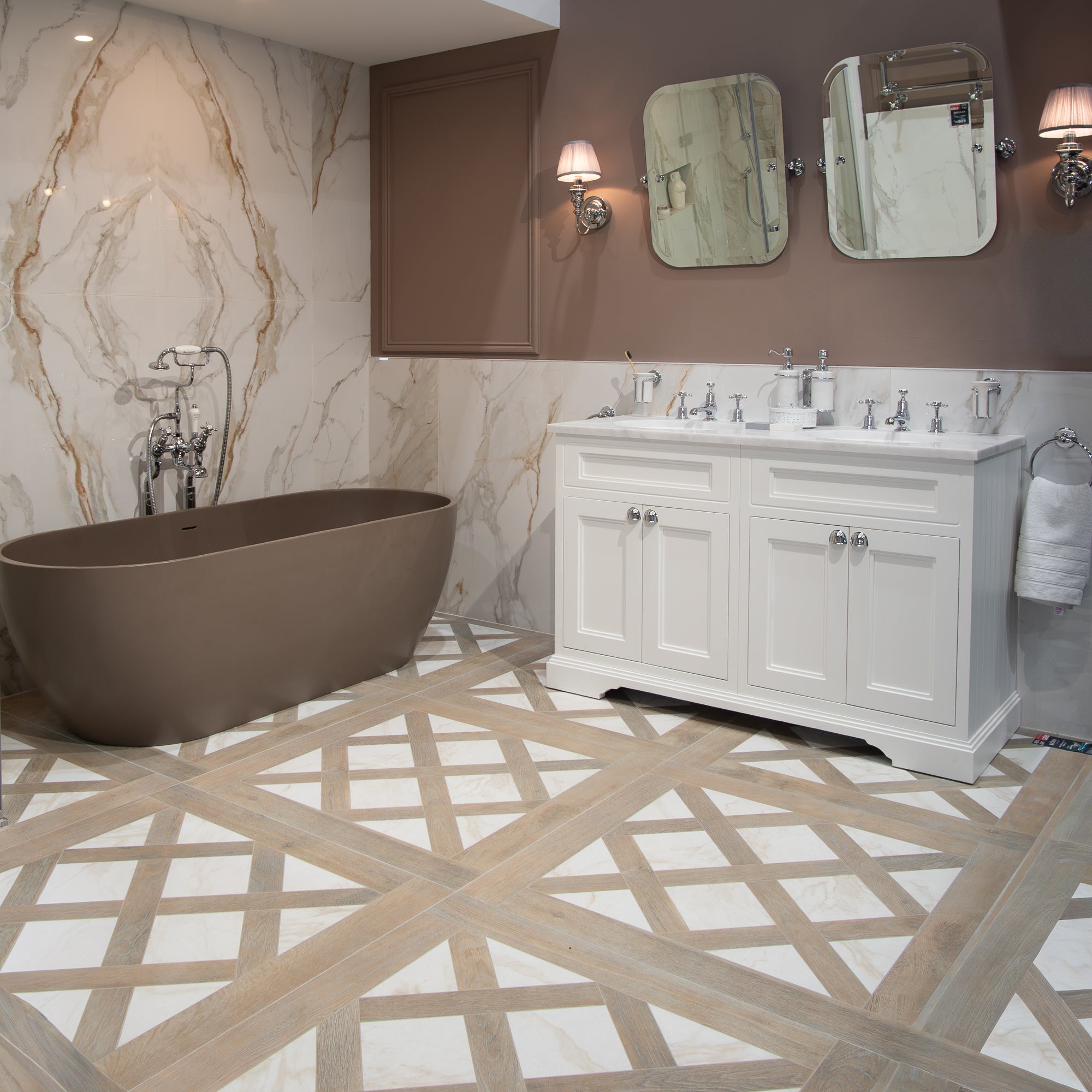 Björn Mocha Gold Wood Effect Porcelain Tile 90x90cm Matt