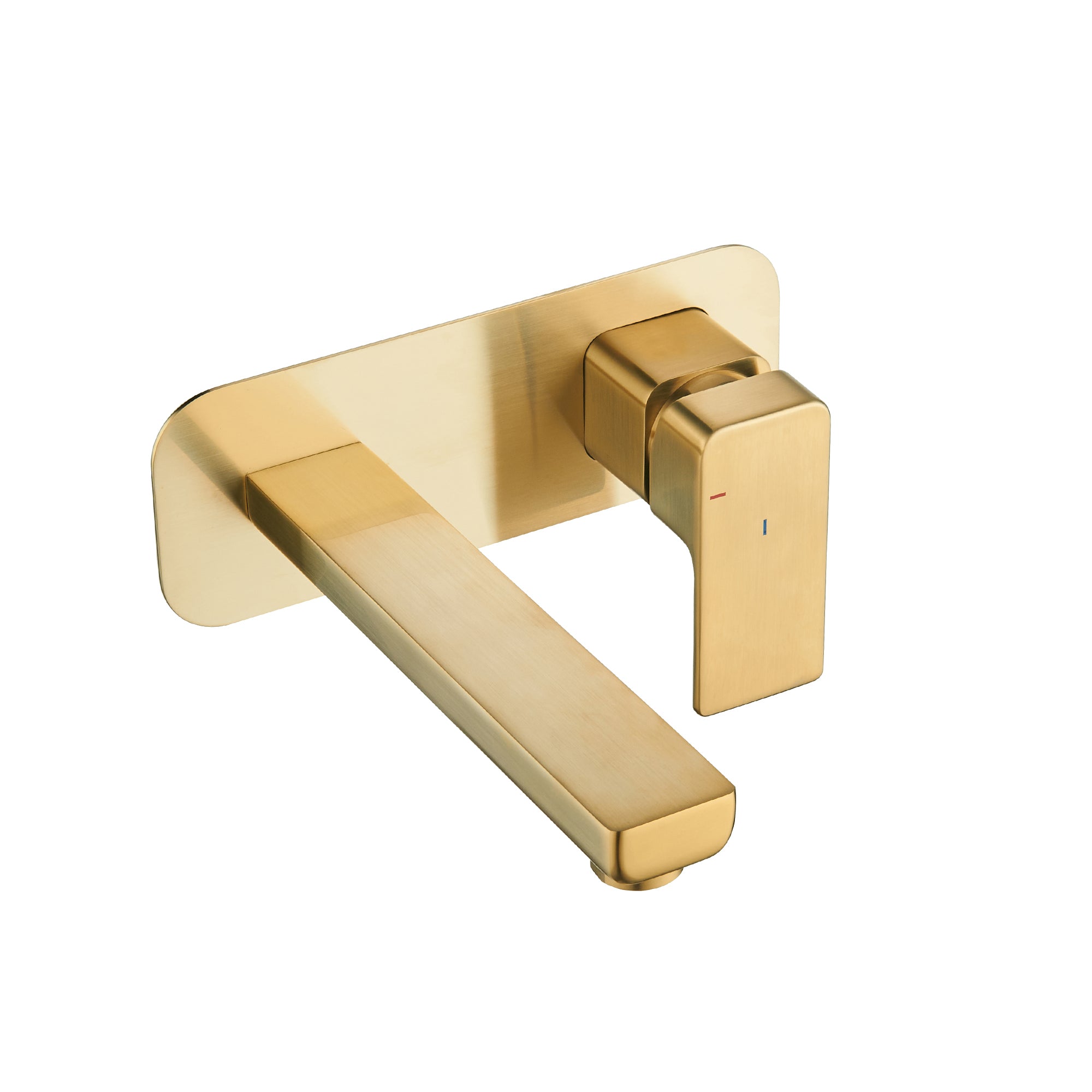 brisbane square 2 hole wall mounted basin mixer brushed brass