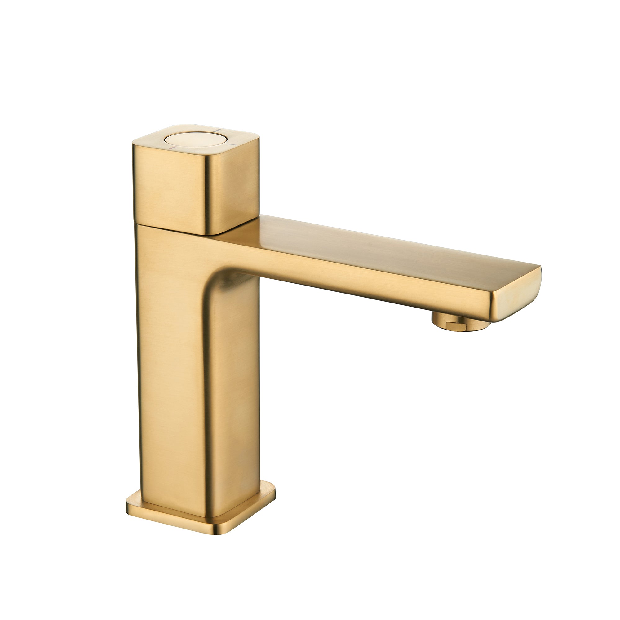brisbane square push button basin mixer brushed brass
