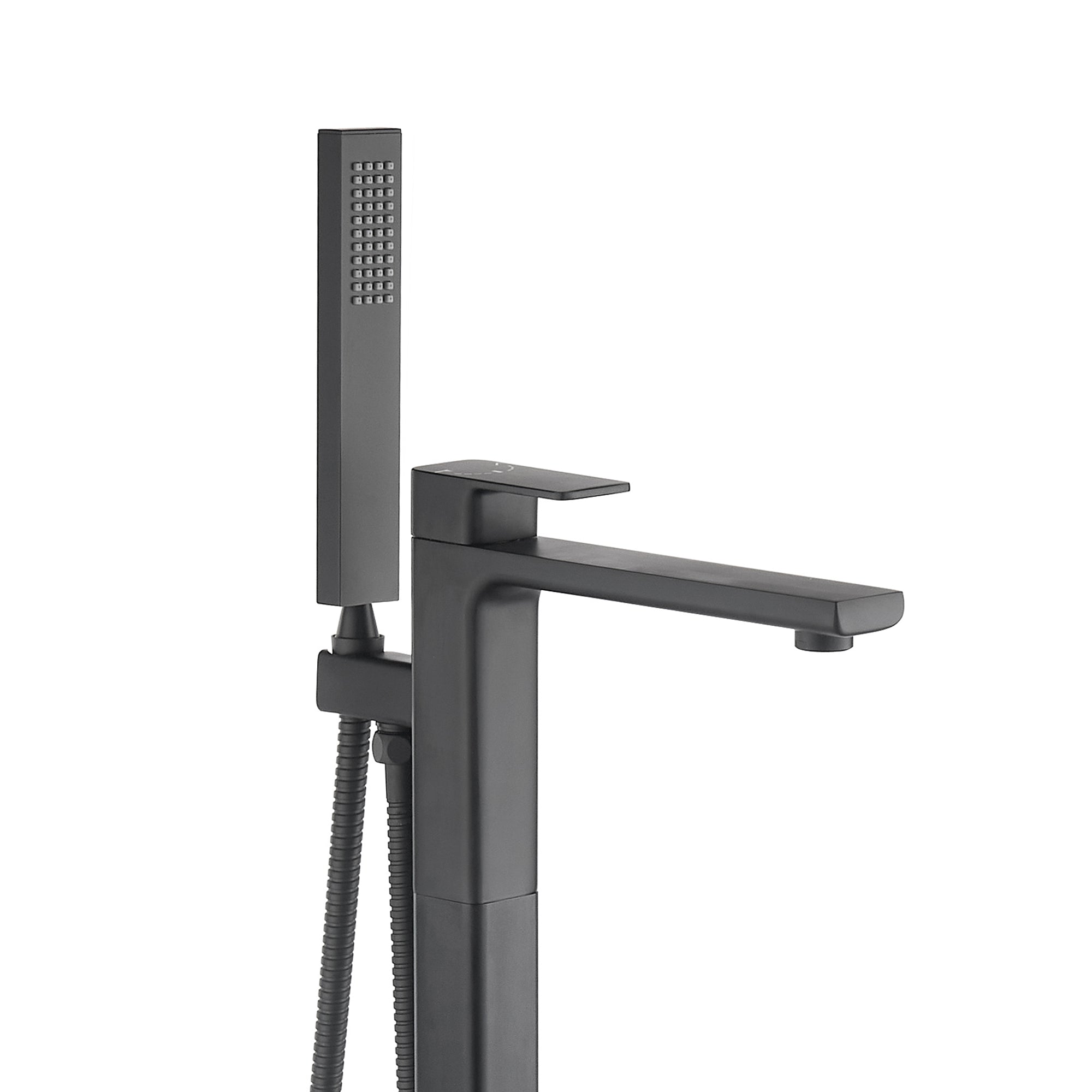 brisbane square single lever floorstanding bath shower mixer close up matt black